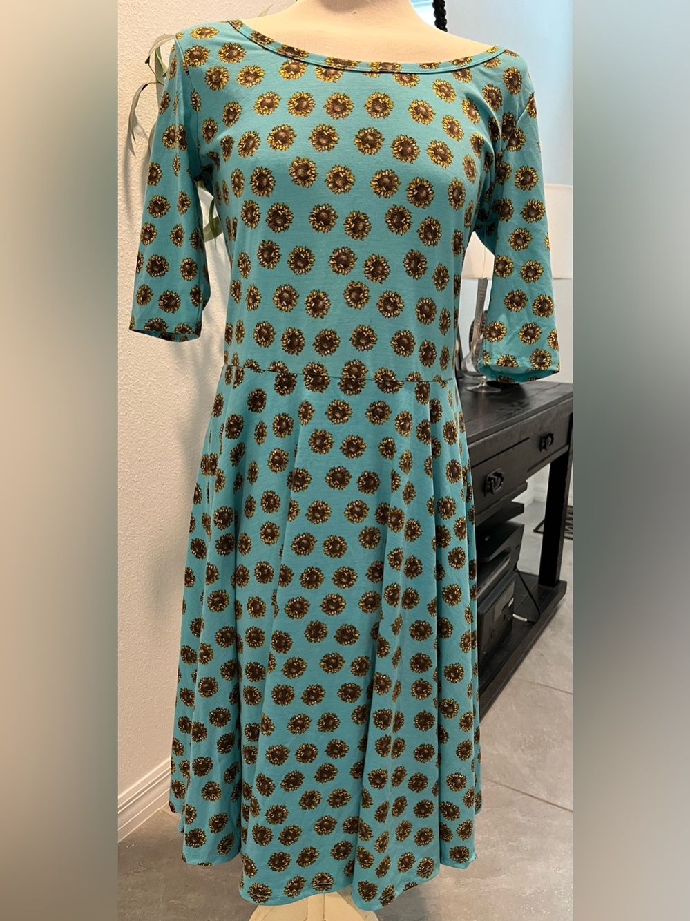 LuLaRoe Teal Dress with Sunflowers
